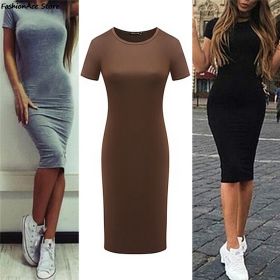 Summer Dresses Women Knee-Length Skinny Office Dress Short Sleeve Bandage Bodycon Beach Dress Vestidos Robes (Color: Grey, size: M)