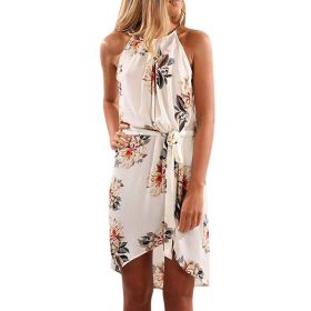 Dress New Print Sleeveless Sexy Hanging Neck Beach Skirt Women's Clothing (Color: White, size: XXL)