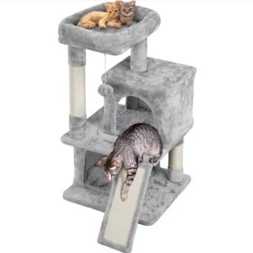 36" Cat Tree with Condo and Scratching Post Tower Kitten Activity Plush Play House Cat Nest (Color: Light Gray)