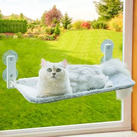 Cat Window Perch Foldable Hammock with Steel Frame and Strong Suction Cup Mount (Color: Light Grey)