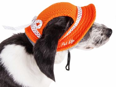 Pet Life 'Sea Spot Sun' Uv Protectant Adjustable Fashion Mesh Brimmed Dog Hat Cap (Color: orange, size: medium)