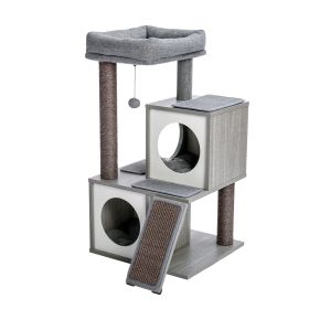 Cat Tree Luxury 34 Inches Cat Tower with Double Condos; Spacious Perch; Fully Wrapped Scratching Sisal Posts and Replaceable Dangling Balls Gray (Color: as Pic)