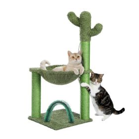 Indoor with Large House Natural Sisal Rope Cactus Cat Tree Condo (Type: Pet entertainment, Color: Green A)