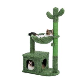 Indoor with Large House Natural Sisal Rope Cactus Cat Tree Condo (Type: Pet entertainment, Color: green)