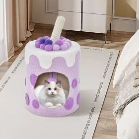 Bubble Tea Cat Tree Tower with Scratching Post (Color: purple)