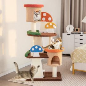 4-In-1 Cat Tree with 2 Condos and Platforms for Indoors (Color: Multicolor)