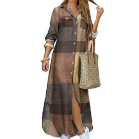 2024 Autumn Casual Fashion Women Dress Single-breasted Long Sleeve (Color: Khaki, size: 2)