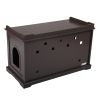 Cat Washroom Bench;  Wood Litter Box Cover with Spacious Inner;  Ventilated Holes;  Removable Partition;  Easy Access