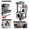 Cat Tree Luxury 34 Inches Cat Tower with Double Condos; Spacious Perch; Fully Wrapped Scratching Sisal Posts and Replaceable Dangling Balls Gray