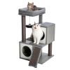 Cat Tree Luxury 34 Inches Cat Tower with Double Condos; Spacious Perch; Fully Wrapped Scratching Sisal Posts and Replaceable Dangling Balls Gray